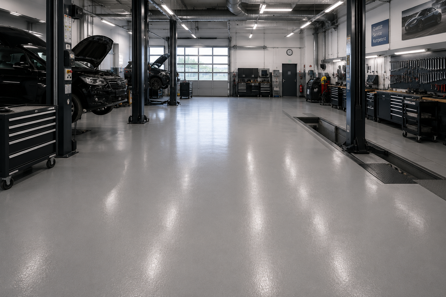 Auto-Werkstatt mit robustem Boden