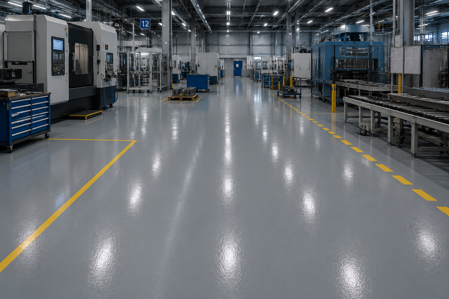 MMA-Industrieboden in einer großen Produktionshalle
