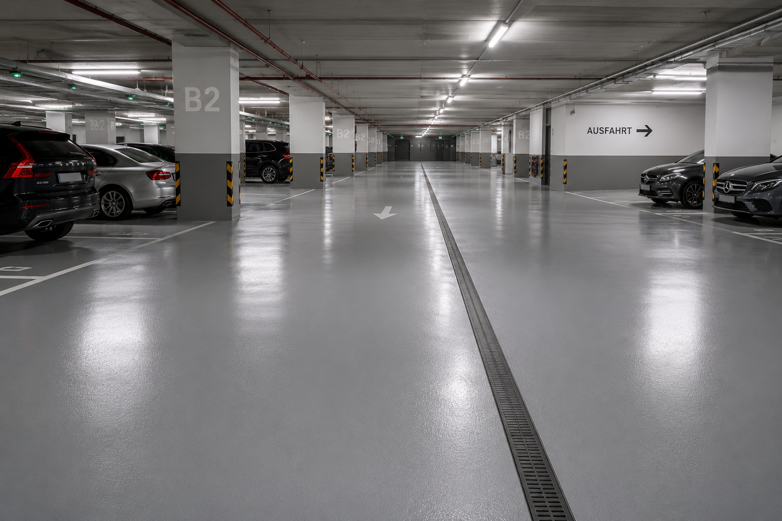 Tiefgarage mit hochwertiger Bodenbeschichtung